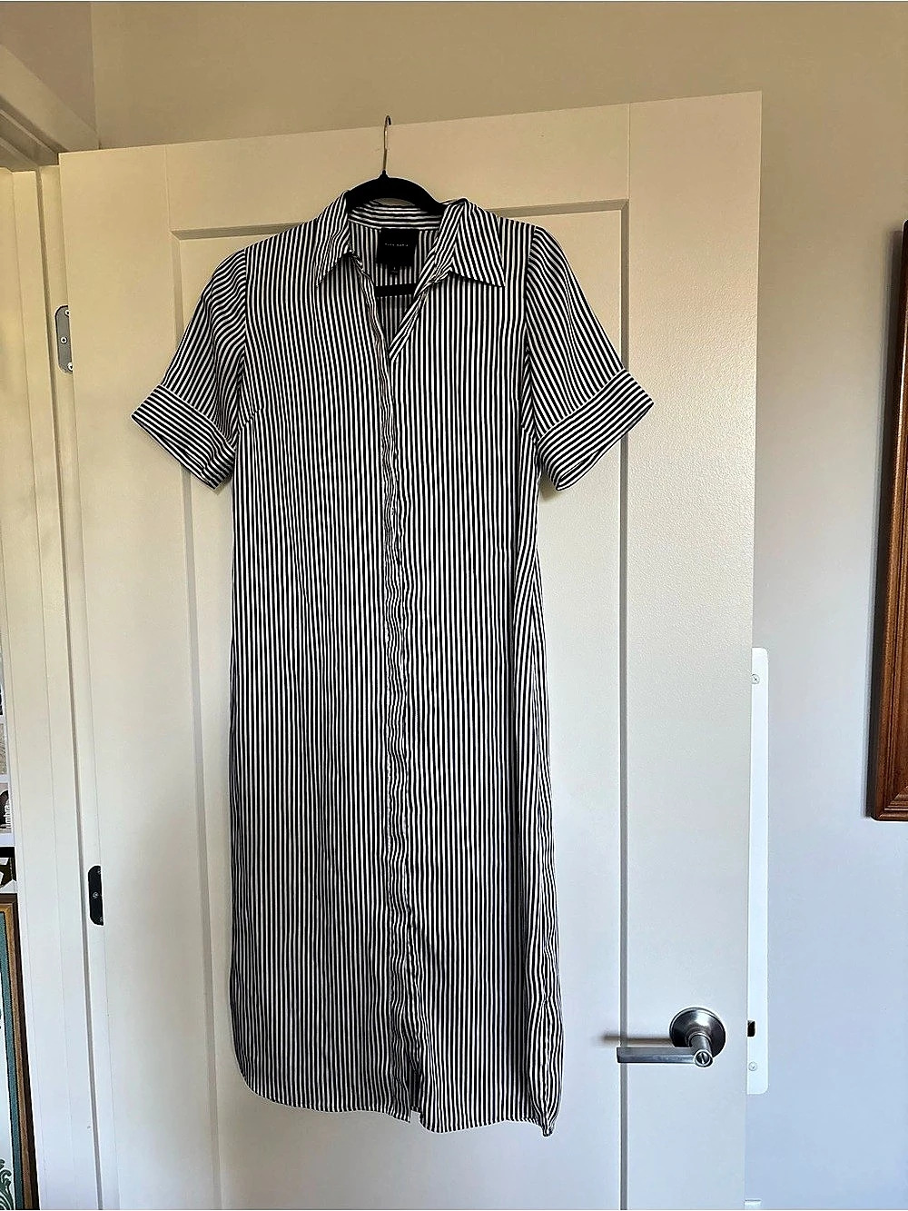 Alex Marie Striped Midi Shirt Dress in Black & White Like New